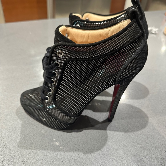 Christian Louboutin Black and Silver High Heel Boots - Picture 1 of 5